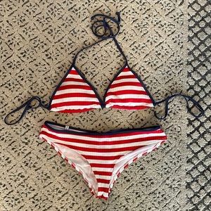 Red and White Striped Bikini